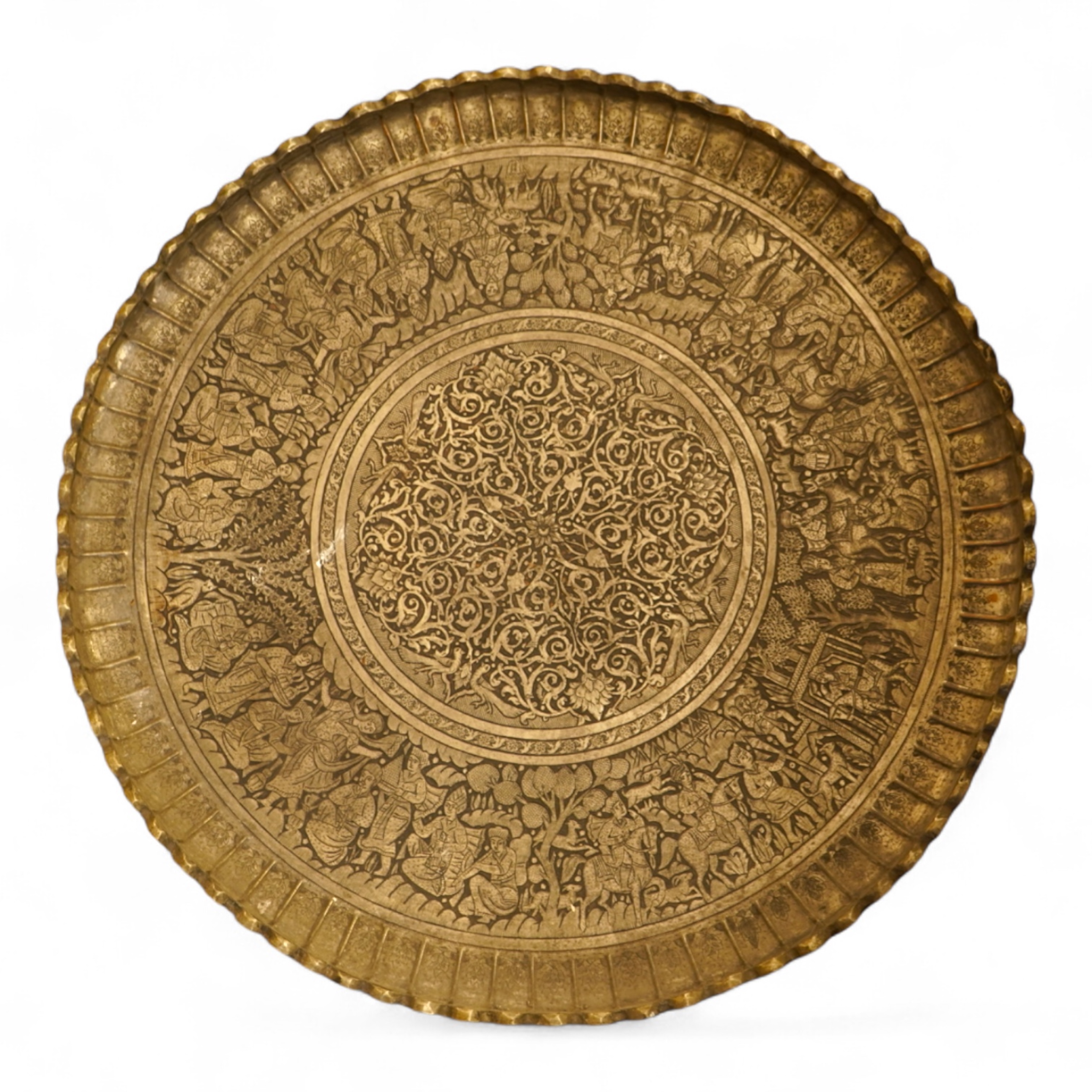 An Isfahan tinned copper tray top, 75cm in diameter